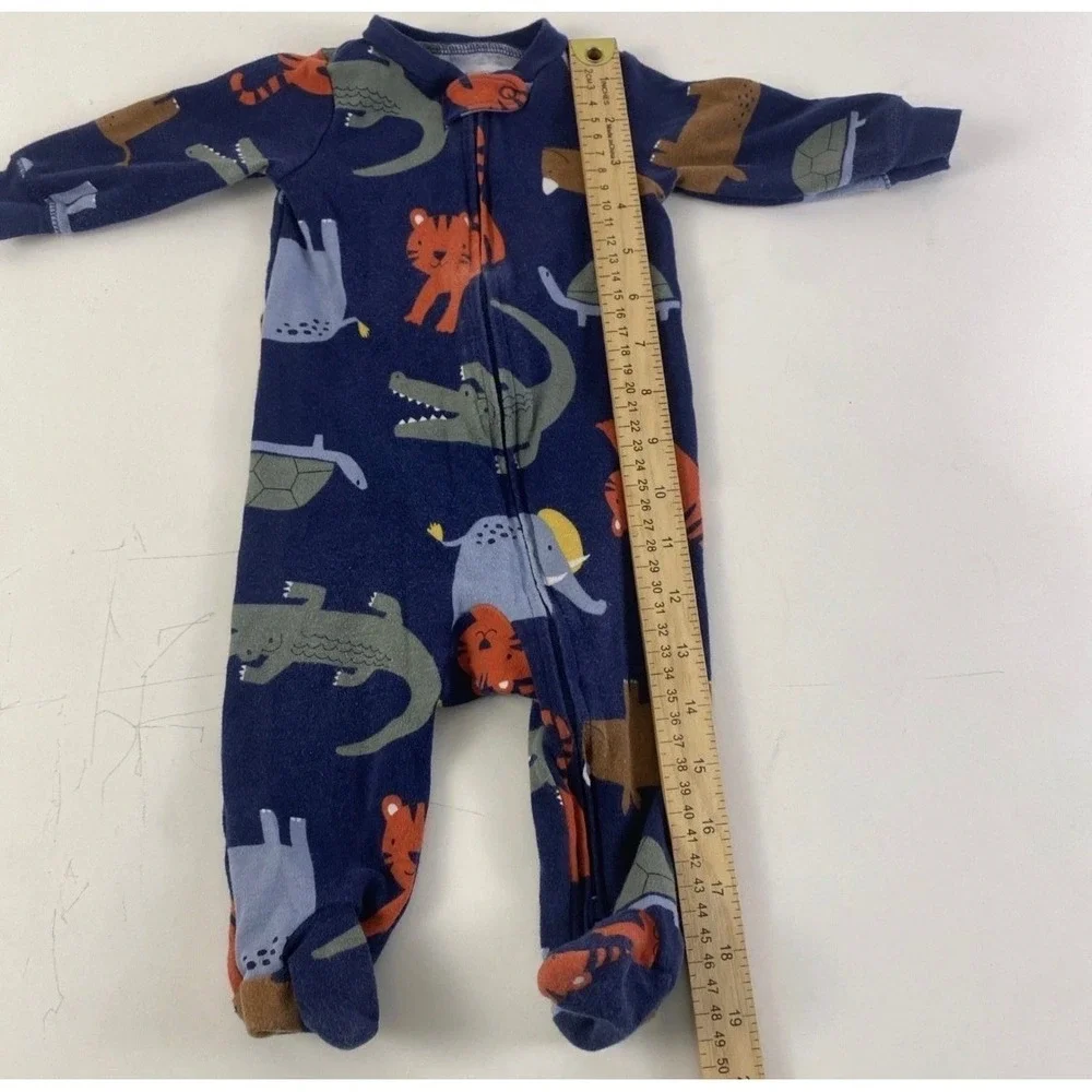 Carters Baby Boy‎ 6M Navy Blue Animal Print Cotton Footed Sleeper Pajamas